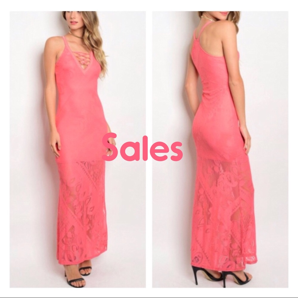 HOT SALES ❗️sleeveless lace coral maxi dress